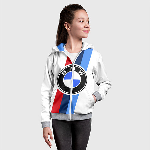 Детская толстовка на молнии BMW M: White Sport / 3D-Меланж – фото 4