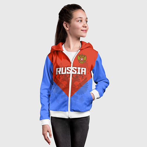 Детская толстовка на молнии Russia Red & Blue / 3D-Белый – фото 4