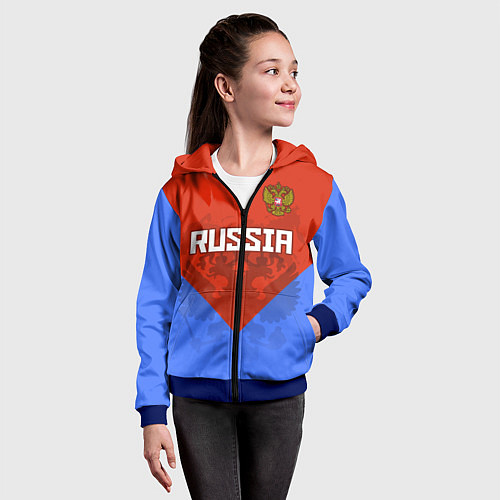 Детская толстовка на молнии Russia Red & Blue / 3D-Синий – фото 4