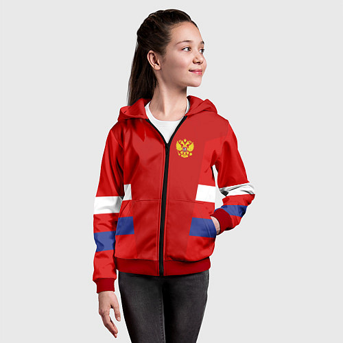 Детская толстовка на молнии Russia: Sport Tricolor / 3D-Красный – фото 4