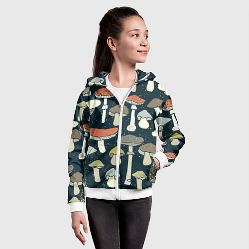 Детская толстовка на молнии Грибной лес / 3D-Белый – фото 4