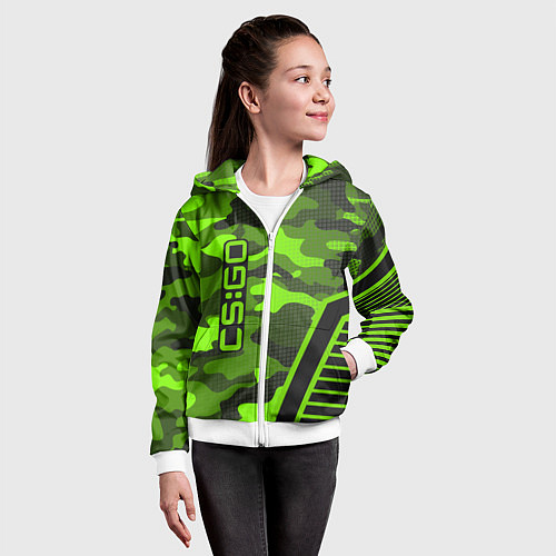 Детская толстовка на молнии CS:GO Light Green Camo / 3D-Белый – фото 4