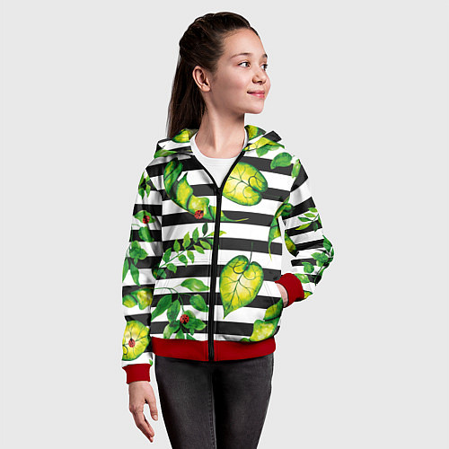 Детская толстовка на молнии Полосатые тропики / 3D-Красный – фото 4