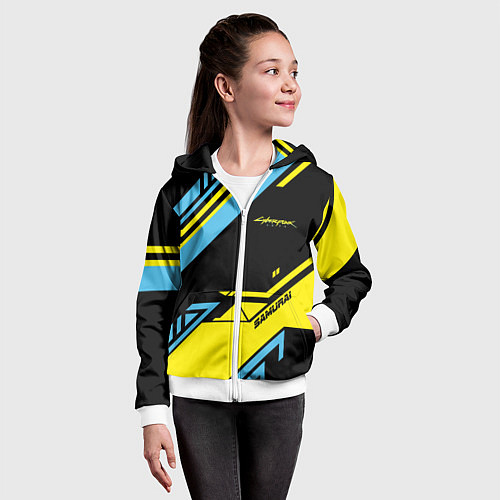 Детская толстовка на молнии Cyberpunk 2077: Samurai / 3D-Белый – фото 4