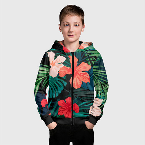Детская толстовка на молнии Тропический мотив / 3D-Черный – фото 3