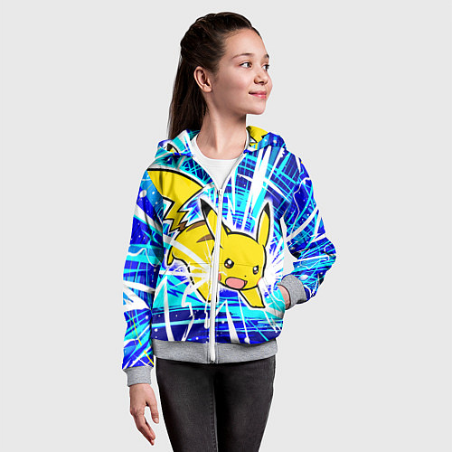 Детская толстовка на молнии Пикачу бежит с молниями / 3D-Меланж – фото 4