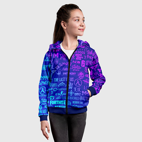 Детская толстовка на молнии Неоновые геймерские лого / 3D-Синий – фото 4