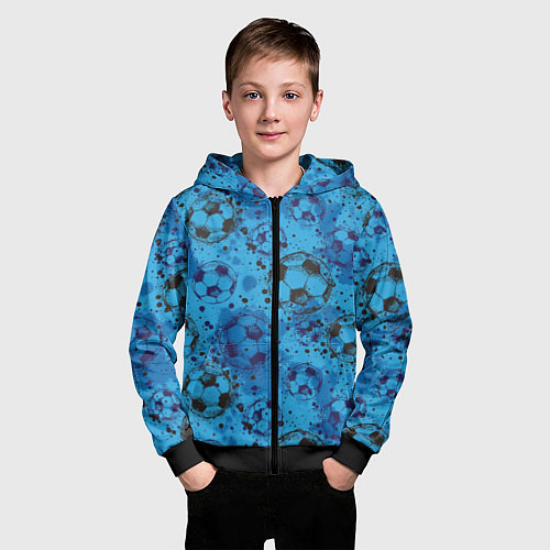 Детская толстовка на молнии Футбольные мячи / 3D-Черный – фото 3