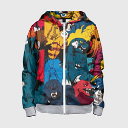 Толстовка на молнии детская Годзилла, цвет: 3D-меланж