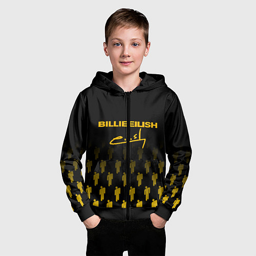 Детская толстовка на молнии Billie Eilish: Yellow & Black Autograph / 3D-Черный – фото 3