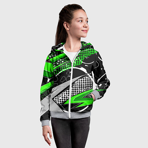 Детская толстовка на молнии Black and green corners / 3D-Меланж – фото 4