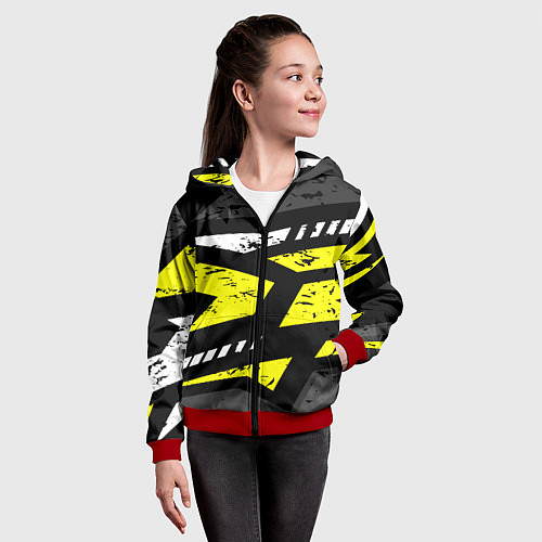 Детская толстовка на молнии Black yellow abstract sport style / 3D-Красный – фото 4