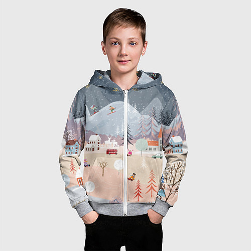 Детская толстовка на молнии Новогодние каникулы / 3D-Меланж – фото 3