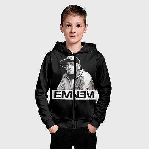 Детская толстовка на молнии Eminem / 3D-Черный – фото 3