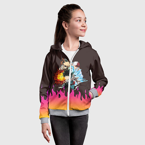 Детская толстовка на молнии MY HERO ACADEMIA разноцветное пламя / 3D-Меланж – фото 4