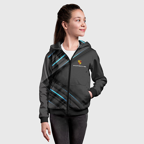 Детская толстовка на молнии PORSCHE / 3D-Черный – фото 4