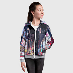 Толстовка на молнии детская Ночной Токио, цвет: 3D-меланж — фото 2