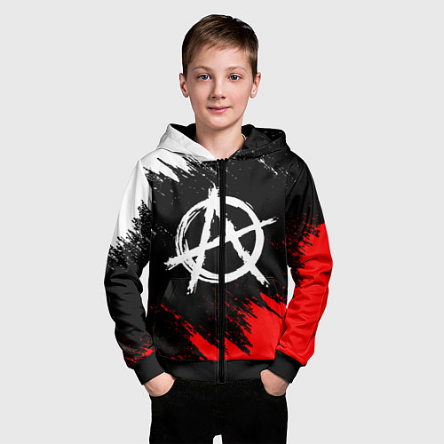 Детская толстовка на молнии АНАРХИЯ / 3D-Черный – фото 3