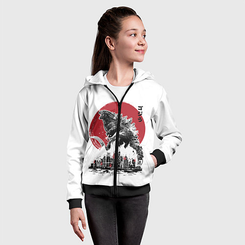 Детская толстовка на молнии GODZILLA / 3D-Черный – фото 4