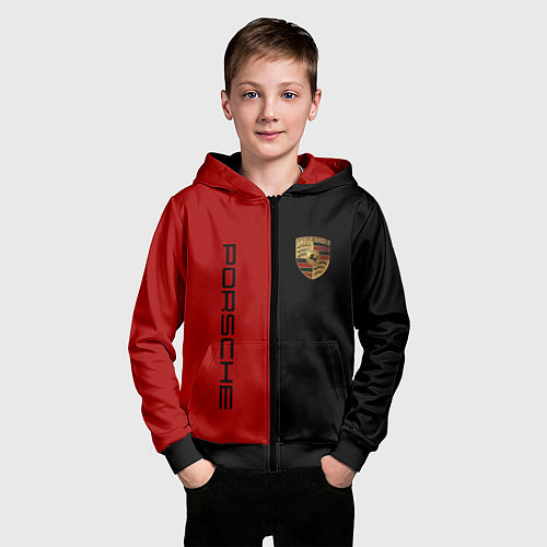 Детская толстовка на молнии PORSCHE / 3D-Черный – фото 3