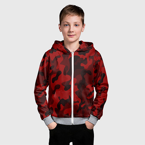 Детская толстовка на молнии RED MILITARY / 3D-Меланж – фото 3