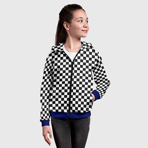 Детская толстовка на молнии Шахматка мелкая / 3D-Синий – фото 4