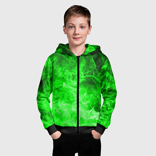 Детская толстовка на молнии ОГОНЬ GREEN NEON / 3D-Черный – фото 3