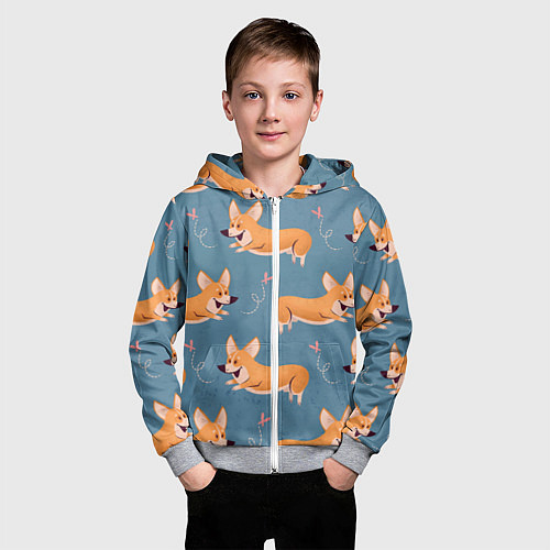 Детская толстовка на молнии Корги с бабочкой / 3D-Меланж – фото 3