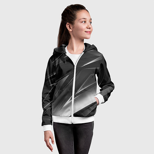 Детская толстовка на молнии GEOMETRY STRIPES BLACK & WHITE / 3D-Белый – фото 4