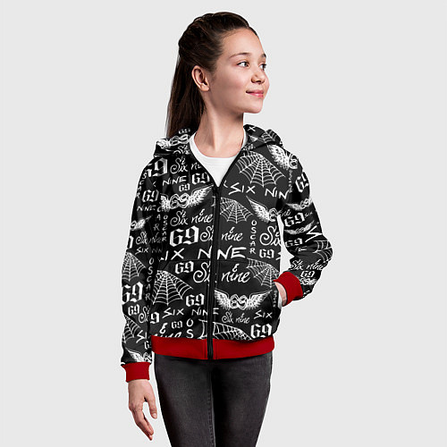 Детская толстовка на молнии 6IX9INE ТАТУИРОВКИ / 3D-Красный – фото 4