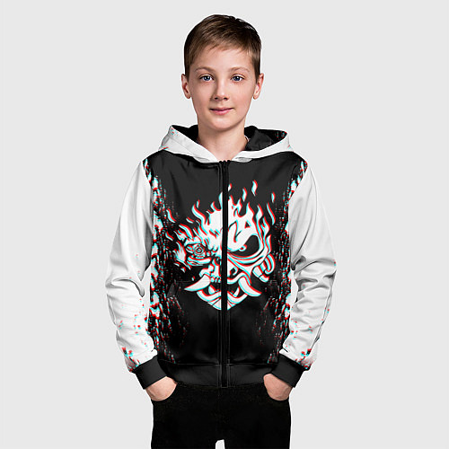 Детская толстовка на молнии CYBERPUNK 2077 SAMURAI GLITCH / 3D-Черный – фото 3