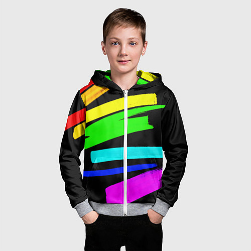 Детская толстовка на молнии НЕОНОВЫЕ КРАСКИ / 3D-Меланж – фото 3