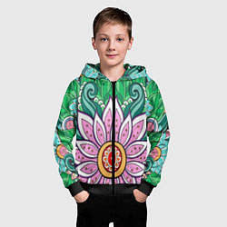 Толстовка на молнии детская Цветок дудлинг линии лето, цвет: 3D-черный — фото 2