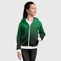 Толстовка на молнии детская Узор зеленая чешуя дракон, цвет: 3D-белый — фото 2
