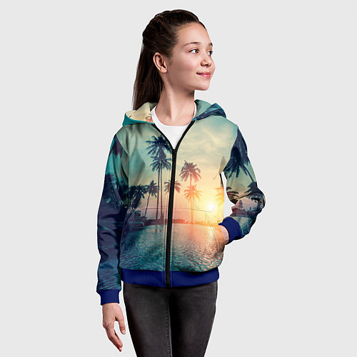 Детская толстовка на молнии Пальмы / 3D-Синий – фото 4