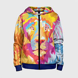 Толстовка на молнии детская Акварельный лев, цвет: 3D-синий