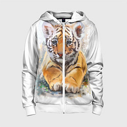 Толстовка на молнии детская Tiger Art, цвет: 3D-белый