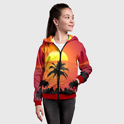Толстовка на молнии детская Пальмы на фоне моря, цвет: 3D-красный — фото 2