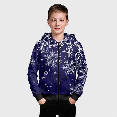 Детская толстовка на молнии Новогодние снежинки / 3D-Черный – фото 3