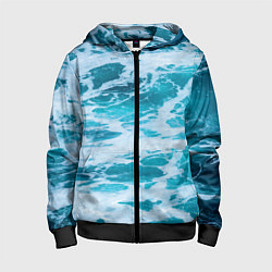 Толстовка на молнии детская Вода волны пена море, цвет: 3D-черный