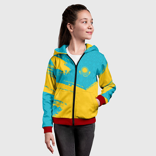 Детская толстовка на молнии КАЗАХСТАН KAZAKHSTAN / 3D-Красный – фото 4