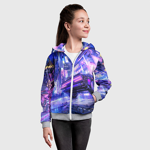Детская толстовка на молнии Cyberpunk city / 3D-Меланж – фото 4