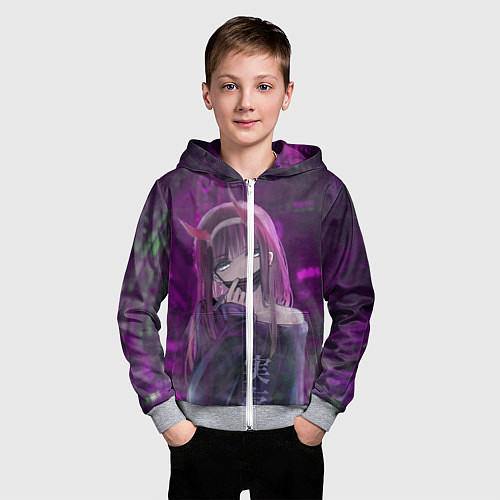 Детская толстовка на молнии Zero Two in mask / 3D-Меланж – фото 3
