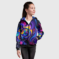 Толстовка на молнии детская Абстрактный Узор тёмный, цвет: 3D-черный — фото 2