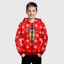 Толстовка на молнии детская Оленёнок в снежинках, цвет: 3D-красный — фото 2