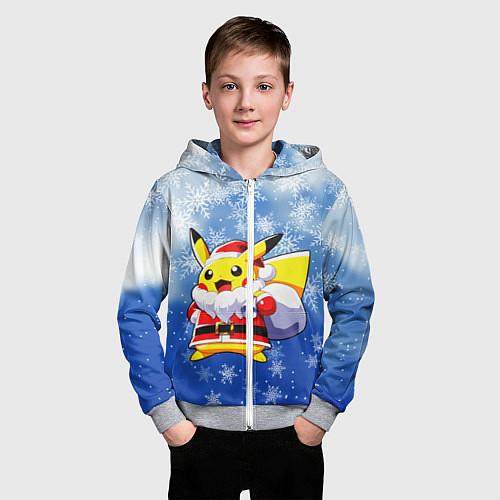 Детская толстовка на молнии НОВОГОДНИЙ ПИКАЧУ / 3D-Меланж – фото 3