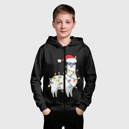Детская толстовка на молнии Рождественская Лама / 3D-Черный – фото 3