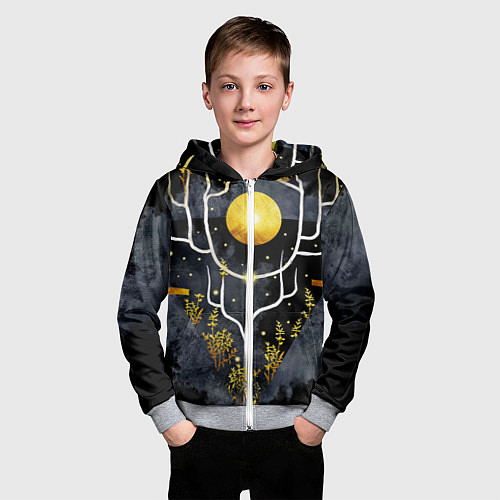 Детская толстовка на молнии Графит и золото: дерево жизни / 3D-Меланж – фото 3