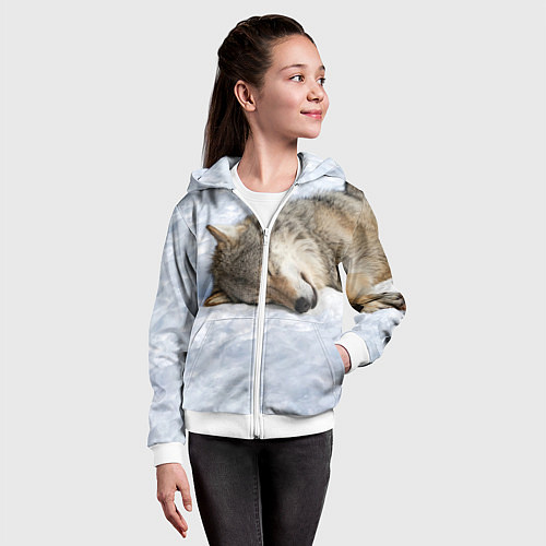 Детская толстовка на молнии Спящий Волк / 3D-Белый – фото 4