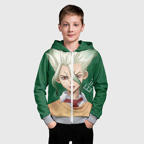 Детская толстовка на молнии Доктор Стоун / 3D-Меланж – фото 3